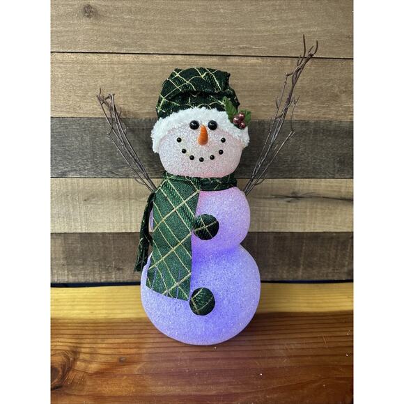 Melted Popcorn Color Changing Snowman 15” Green Scarf And Hat - Picture 1 of 11